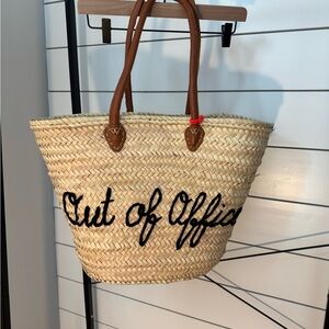 Out of Office Straw Tote Bag with Brown Handles